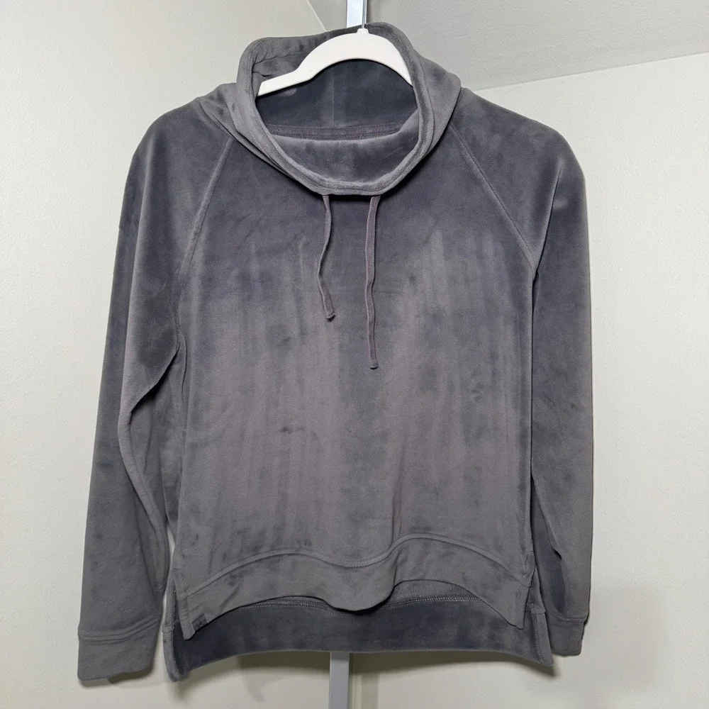 Barefoot Dreams Luxe Chic Charcoal Gray Funnel Neck Pullover Sweatshirt XS‎